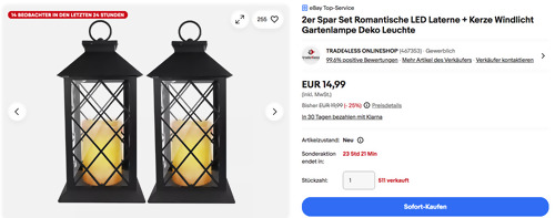 Eaxus 2er Set Romantische LED Laterne, 14 x 14 x 30 cm Eaxus 2er Set Romantische LED Laterne, 14 x 14 x 30 cm