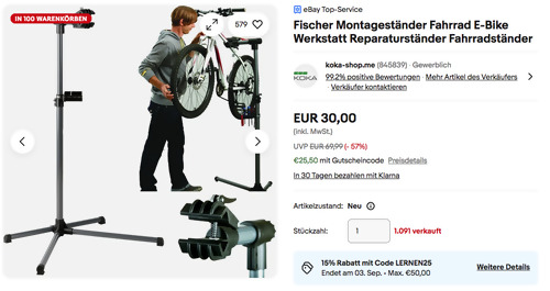 Fischer 85507 Fahrrad Montageständer, max. 30 kg Tragkraft Fischer 85507 Fahrrad Montageständer, max. 30 kg Tragkraft