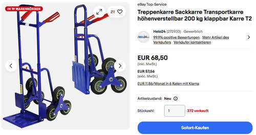 Helo Treppenkarre Sackkarre T2, 200 kg Tragkraft Helo Treppenkarre Sackkarre T2, 200 kg Tragkraft