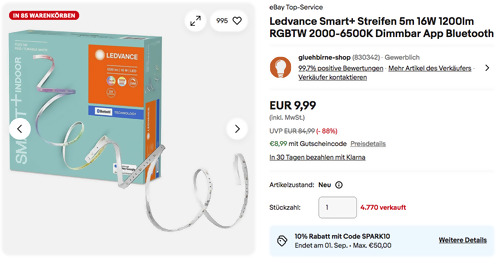 Ledvance 5m Smart+ LED Streifen 16W 1200lm RGBTW 2000-6500K Dimmbar App Bluetooth Ledvance 5m Smart+ LED Streifen 16W 1200lm RGBTW 2000-6500K Dimmbar App Bluetooth