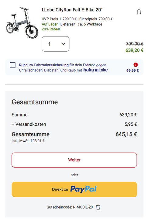 LLobe CityRun Falt E-Bike 20" in Grau (36V/10,4Ah, max. 100 km) LLobe CityRun Falt E-Bike 20" in Grau (36V/10,4Ah, max. 100 km)