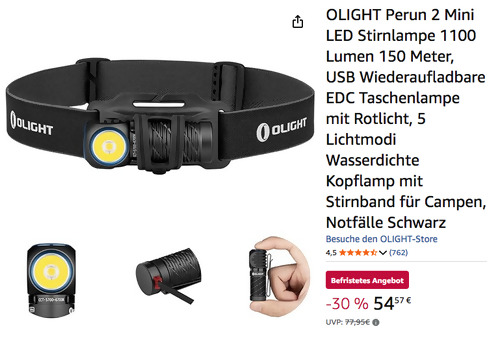 OLIGHT Perun 2 Mini LED Stirnlampe in Schwarz (1100 Lumen, 150 Meter) OLIGHT Perun 2 Mini LED Stirnlampe in Schwarz (1100 Lumen, 150 Meter)