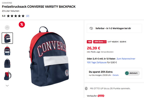 Otto.de - 20% Rabatt auf ausgewählte Styles von Converse: z.B. CONVERSE Freizeitrucksack CONVERSE VARSITY BACKPACK Otto.de - 20% Rabatt auf ausgewählte Styles von Converse: z.B. CONVERSE Freizeitrucksack CONVERSE VARSITY BACKPACK