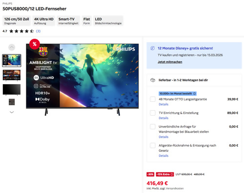 PHILIPS 50PUS8000/12 126 cm/50 Zoll LED-Fernseher (4K, Ambilight) PHILIPS 50PUS8000/12 126 cm/50 Zoll LED-Fernseher (4K, Ambilight)