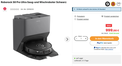 Roborock S8 Pro Ultra Saug-und Wischroboter in Schwarz, 6000Pa Roborock S8 Pro Ultra Saug-und Wischroboter in Schwarz, 6000Pa