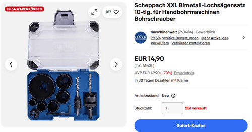 Scheppach 7906801917 10-tlg. XXL Bimetall-Lochsägensatz Scheppach 7906801917 10-tlg. XXL Bimetall-Lochsägensatz