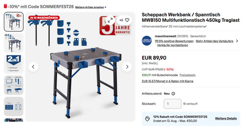 Scheppach Werkbank / Spanntisch MWB150, 600 x 848 mm Tischgröße Scheppach Werkbank / Spanntisch MWB150, 600 x 848 mm Tischgröße