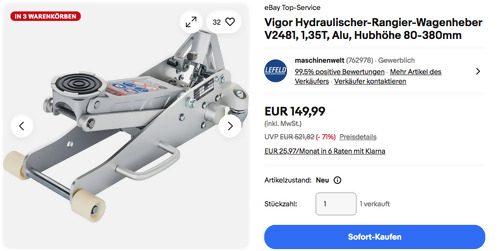 Vigor Hydraulischer-Rangier-Wagenheber V2481 (1,35T, Alu, Hubhöhe 80-380mm) Vigor Hydraulischer-Rangier-Wagenheber V2481 (1,35T, Alu, Hubhöhe 80-380mm)