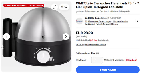 WMF Stelio Eierkocher für 1 - 7 Eier WMF Stelio Eierkocher für 1 - 7 Eier
