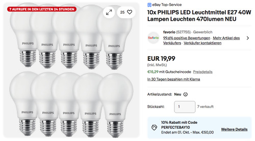 10x PHILIPS LED Leuchtmittel E27 40W 470lumen Set 10x PHILIPS LED Leuchtmittel E27 40W 470lumen Set