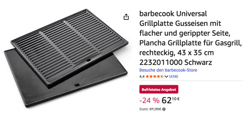 Barbecook 2232011000 43 x 35 cm Universal Gusseisen-Grillplatte für Gasgrill Barbecook 2232011000 43 x 35 cm Universal Gusseisen-Grillplatte für Gasgrill