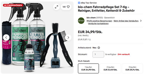 bio-chem 7-tlg. Fahrradpflege Set (Reiniger, Entfetter, Kettenöl & Zubehör) bio-chem 7-tlg. Fahrradpflege Set (Reiniger, Entfetter, Kettenöl & Zubehör)