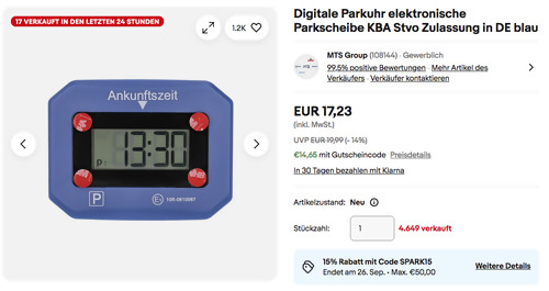 CARTREND 692536 Digitale Parkuhr -elektronische Parkscheibe mit KBA-Zulassung CARTREND 692536 Digitale Parkuhr -elektronische Parkscheibe mit KBA-Zulassung