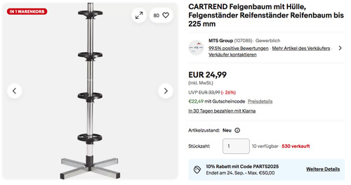 CARTREND 7730056 Felgenbaum mit Hülle, bis 225 mm CARTREND 7730056 Felgenbaum mit Hülle, bis 225 mm