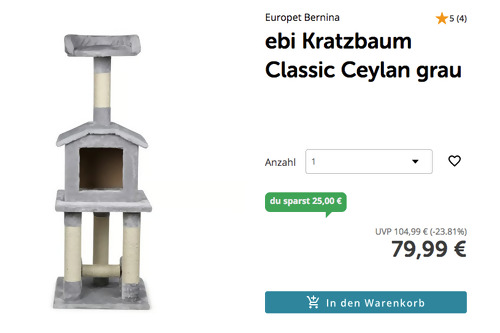 ebi Kratzbaum Classic Ceylan grau, 40 × 40 × 108 cm ebi Kratzbaum Classic Ceylan grau, 40 × 40 × 108 cm