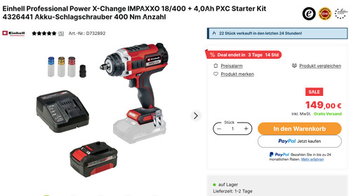 Einhell Professional Power X-Change IMPAXXO 18/400 Einhell Professional Power X-Change IMPAXXO 18/400 Akku-Schlagschrauber + 4,0Ah PXC Starter Kit Einhell Professional Power X-Change IMPAXXO 18/400 Einhell Professional Power X-Change IMPAXXO 18/400 Akku-Schlagschrauber + 4,0Ah PXC Starter Kit