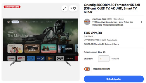 Grundig 55GOB9480 55 Zoll (139 cm) Fernseher (OLED TV, 4K UHD) Grundig 55GOB9480 55 Zoll (139 cm) Fernseher (OLED TV, 4K UHD)
