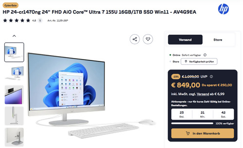 HP 24-cr1470ng 24" FHD AiO PC (Core Ultra 7 155U 16GB/1TB SSD Win11) HP 24-cr1470ng 24" FHD AiO PC (Core Ultra 7 155U 16GB/1TB SSD Win11)