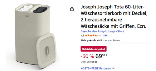 Joseph Joseph Tota Dual 60-Liter-Wäschesortierkorb in Ecru Joseph Joseph Tota Dual 60-Liter-Wäschesortierkorb in Ecru