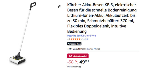Kärcher Akku-Besen KB 5, bis zu 30 min Akkulaufzeit Kärcher Akku-Besen KB 5, bis zu 30 min Akkulaufzeit