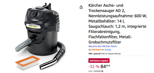 Kärcher Asche- und Trockensauger AD 2, 14 l Metallbehälter Kärcher Asche- und Trockensauger AD 2, 14 l Metallbehälter