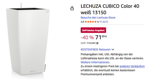 LECHUZA CUBICO 13150 Color 40 Pflanzgefäß in Weiß, inkl. Bewässerungssystem LECHUZA CUBICO 13150 Color 40 Pflanzgefäß in Weiß, inkl. Bewässerungssystem