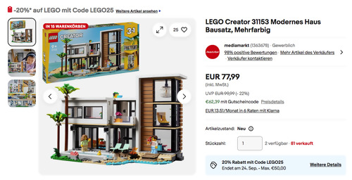 LEGO Creator 31153 Modernes Haus Bausatz LEGO Creator 31153 Modernes Haus Bausatz