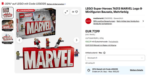 LEGO Super Heroes 76313 MARVEL Logo & Minifiguren Bausatz LEGO Super Heroes 76313 MARVEL Logo & Minifiguren Bausatz