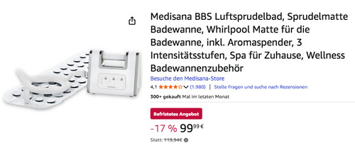 Medisana BBS Luftsprudelbad mit Aromaspender und 3 Intensitätsstufen Medisana BBS Luftsprudelbad mit Aromaspender und 3 Intensitätsstufen