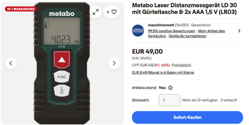 Metabo Laser Distanzmessgerät LD 30 Metabo Laser Distanzmessgerät LD 30