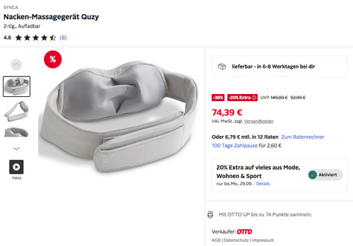 Otto.de - mind. 20% Rabatt auf Mode, Wohnen & Sport: z.B. SYNCA Nacken-Massagegerät Quzy Otto.de - mind. 20% Rabatt auf Mode, Wohnen & Sport: z.B. SYNCA Nacken-Massagegerät Quzy