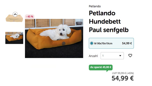 Petlando 90x70x19 cm Hundebett Paul senfgelb Petlando 90x70x19 cm Hundebett Paul senfgelb