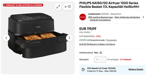 Philips Airfryer 1000 Series Flexible Basket NA150/00 7,1L Heißluftfritteuse Philips Airfryer 1000 Series Flexible Basket NA150/00 7,1L Heißluftfritteuse