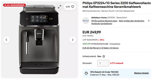 Philips EP2224/10 Series 2200 Kaffeevollautomat (Sensor-Touch, Milchaufschäumer) Philips EP2224/10 Series 2200 Kaffeevollautomat (Sensor-Touch, Milchaufschäumer)