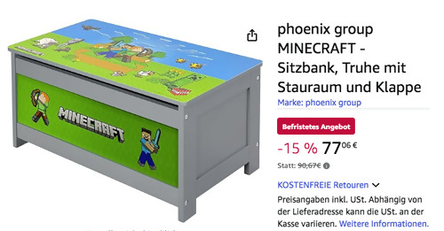 phoenix group MINECRAFT - Sitzbank, Truhe mit Stauraum und Klappe phoenix group MINECRAFT - Sitzbank, Truhe mit Stauraum und Klappe