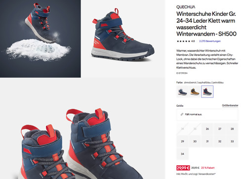 QUECHUA Kinder Winterschuh SH500 in Zinnoberrot / Asphaltblau / Petrolblau, 26-34 QUECHUA Kinder Winterschuh SH500 in Zinnoberrot / Asphaltblau / Petrolblau, 26-34