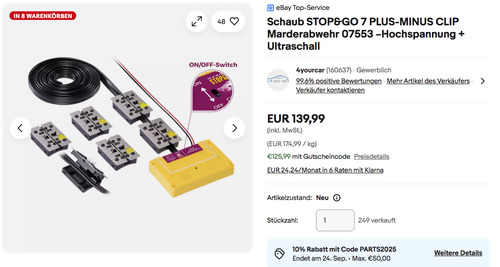 Schaub STOP&GO 7 PLUS-MINUS CLIP Marderabwehr 07553, Hochspannungsgerät mit Ultraschall Schaub STOP&GO 7 PLUS-MINUS CLIP Marderabwehr 07553, Hochspannungsgerät mit Ultraschall