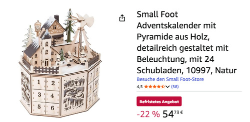 Small Foot 10997 Adventskalender mit Pyramide aus Holz Small Foot 10997 Adventskalender mit Pyramide aus Holz