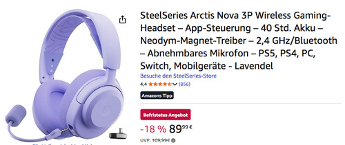 SteelSeries Arctis Nova 3P Wireless Gaming-Headset in Lavendel SteelSeries Arctis Nova 3P Wireless Gaming-Headset in Lavendel