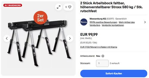 Stroxx 580 kg Arbeitsbock 2er Set (faltbar, höhenverstellbar) Stroxx 580 kg Arbeitsbock 2er Set (faltbar, höhenverstellbar)