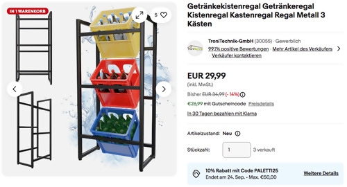 Tronitechnik TT-GK 03 3 Kästen Getränkekistenregal, 55 x 32 x 112 cm Tronitechnik TT-GK 03 3 Kästen Getränkekistenregal, 55 x 32 x 112 cm