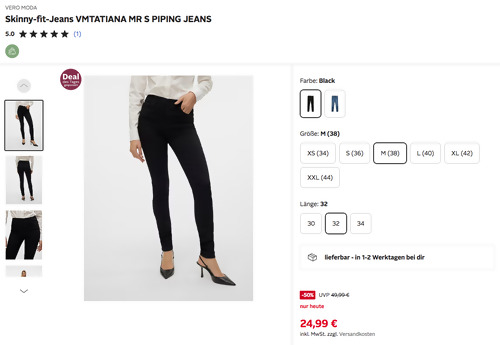 VERO MODA Damen Skinny-fit-Jeans VMTATIANA MR S PIPING JEANS, versch. Farben und Größen VERO MODA Damen Skinny-fit-Jeans VMTATIANA MR S PIPING JEANS, versch. Farben und Größen