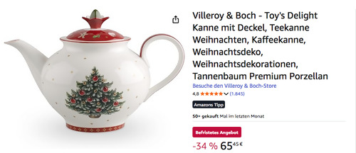 Villeroy & Boch 1,6 Liter Toy's Delight Kanne Weihnachten, Premium Porcelain Villeroy & Boch 1,6 Liter Toy's Delight Kanne Weihnachten, Premium Porcelain