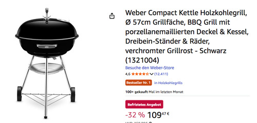 Weber Ø 57cm Compact Kettle Holzkohlegrill Weber Ø 57cm Compact Kettle Holzkohlegrill