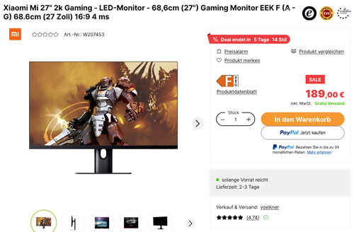Xiaomi Mi 27" 2k Gaming Monitor (4 ms, IPS, QHD-Auflösung, USB-Hub) Xiaomi Mi 27" 2k Gaming Monitor (4 ms, IPS, QHD-Auflösung, USB-Hub)