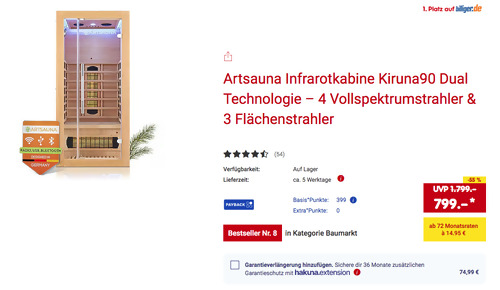 Artsauna 4 Vollspektrumstrahler & 3 Flächenstrahler Infrarotkabine Kiruna90 , 90x90x190 cm Artsauna 4 Vollspektrumstrahler & 3 Flächenstrahler Infrarotkabine Kiruna90 , 90x90x190 cm