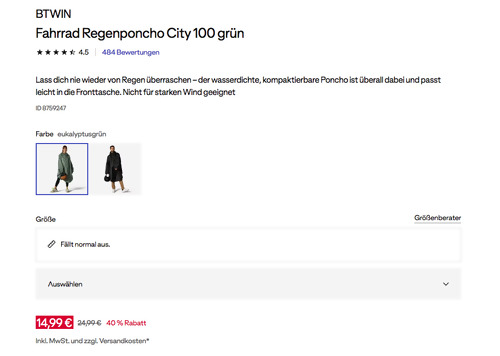 BTWIN Fahrrad Regenponcho City 100 grün BTWIN Fahrrad Regenponcho City 100 grün