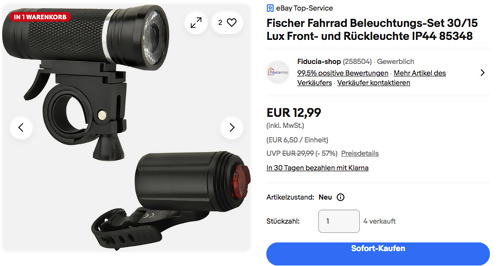 Fischer 85348 Fahrrad Beleuchtungs-Set, 30/15 Lux Front- und Rückleuchte IP44 Fischer 85348 Fahrrad Beleuchtungs-Set, 30/15 Lux Front- und Rückleuchte IP44
