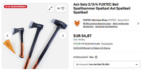 FUXTEC 4er Axt-Set (Beil, Axt, Spaltaxt, Spaltgranate) FUXTEC 4er Axt-Set (Beil, Axt, Spaltaxt, Spaltgranate)
