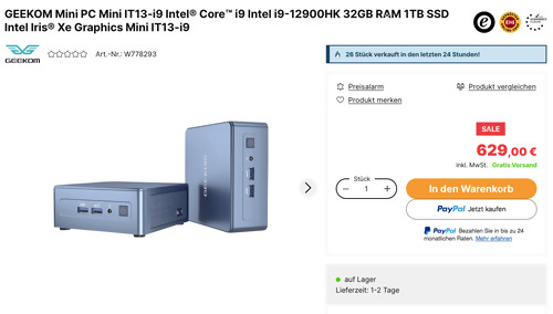 GEEKOM Mini PC Mini IT13-i9 Intel® Core i9 Intel i9-12900HK 32GB RAM 1TB SSD GEEKOM Mini PC Mini IT13-i9 Intel® Core i9 Intel i9-12900HK 32GB RAM 1TB SSD